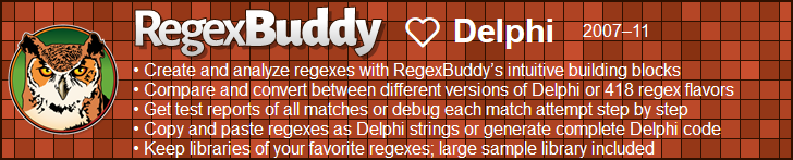RegexBuddy—The best regex editor and tester for Delphi developers!