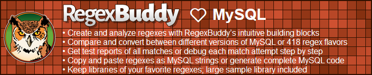 RegexBuddy—The best regex editor and tester for MySQL developers!