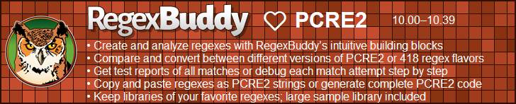 RegexBuddy—The best regex editor and tester for PCRE2 users!