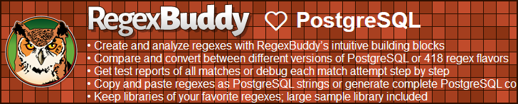 RegexBuddy—The best regex editor and tester for PostgreSQL developers!