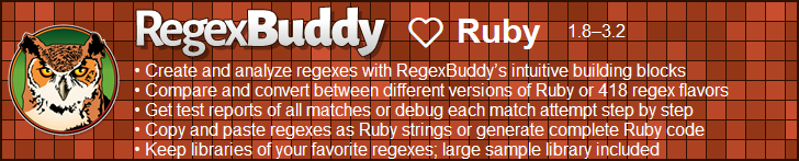 RegexBuddy—The best regex editor and tester for Ruby developers!