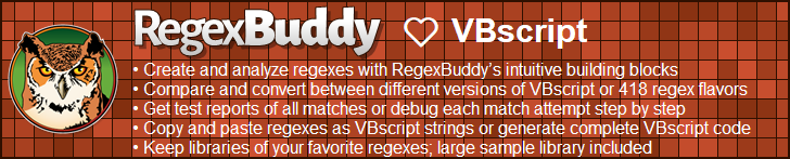 RegexBuddy—The best regex editor and tester for VBscript developers!