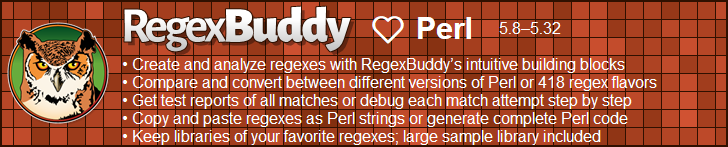 RegexBuddy—The best regex editor and tester for Perl developers!