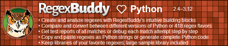 RegexBuddy—The best regex editor and tester for Python developers!