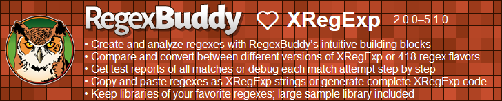 RegexBuddy—The best regex editor and tester for XRegExp developers!